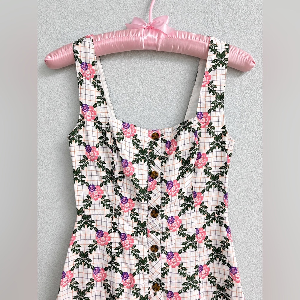 Floral Square-Neck Tank Top in Pink and Green